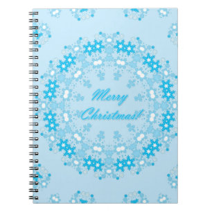 Carnet Joyeux texte de Noël cadre rond flocon bleu wh
