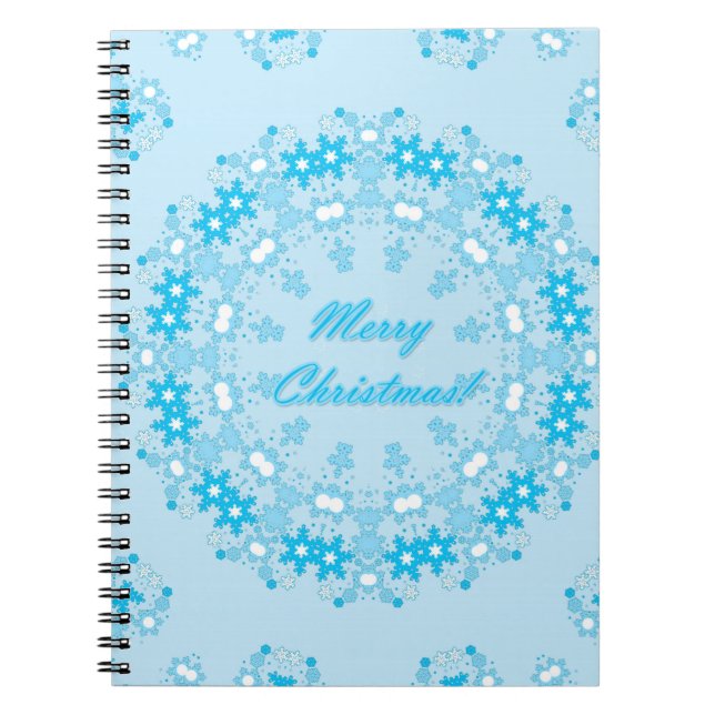Carnet Joyeux texte de Noël cadre rond flocon bleu wh (Devant)