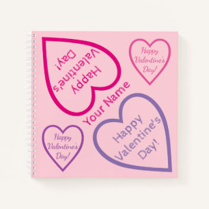 Carnet Joyeux Valentines Day Coeurs rose et violet Nom