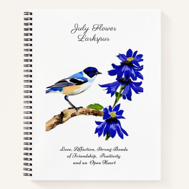 Carnet Juillet Mois de naissance Fleur Bluebird et Larksp (Devant)