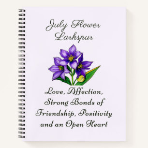 Carnet Juillet Mois de naissance Fleur Larkspur Floral Ar