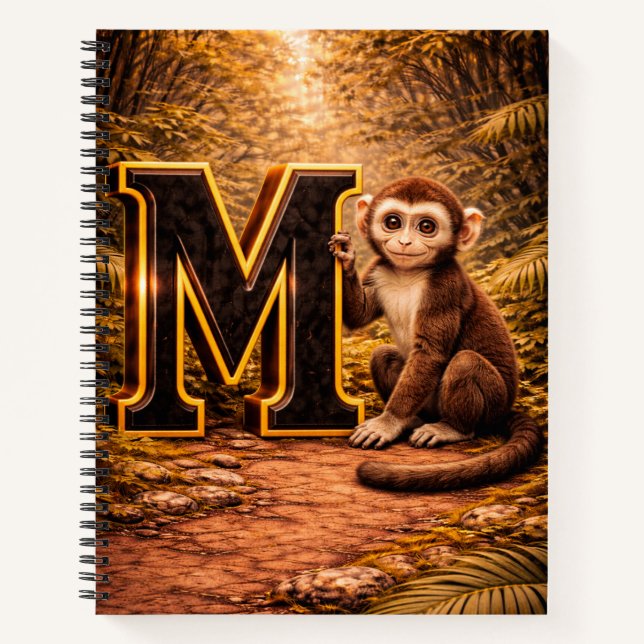 Carnet Jungle Alphabet Letter M Monkey Gold Educational  (Devant)