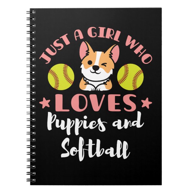 Carnet Juste une fille qui aime les chiots et le softball (Devant)