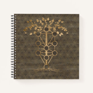 Carnet Kabbalah L'Arbre de Vie Or Vintage sur le bois