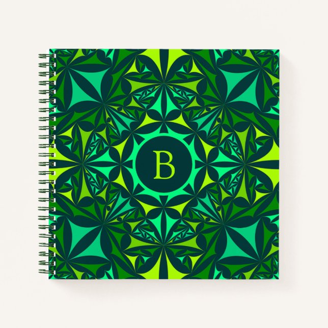 Carnet Kaleidoscope Orné Vert Émeraude Monogramme (Devant)