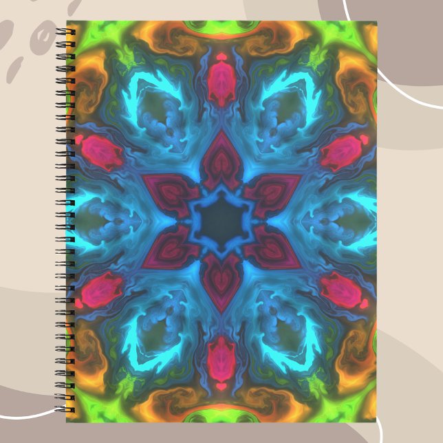 Carnet Kaleidoscope psychédélique bleu rose et vert (Créateur téléchargé)
