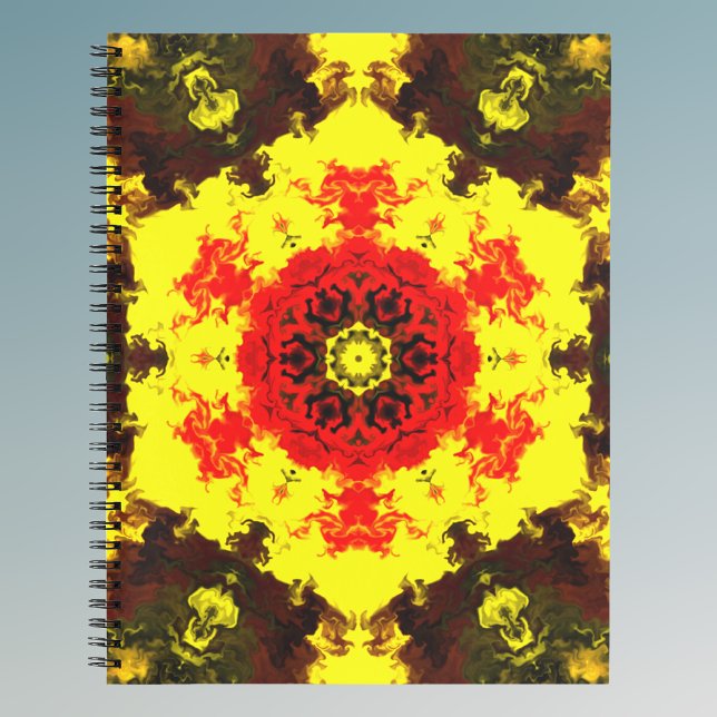 Carnet Kaleidoscope psychédélique Fleur Jaune et Rouge (Créateur téléchargé)