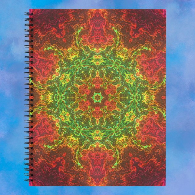 Carnet Kaleidoscope psychédélique Fleur vert et rouge (Créateur téléchargé)