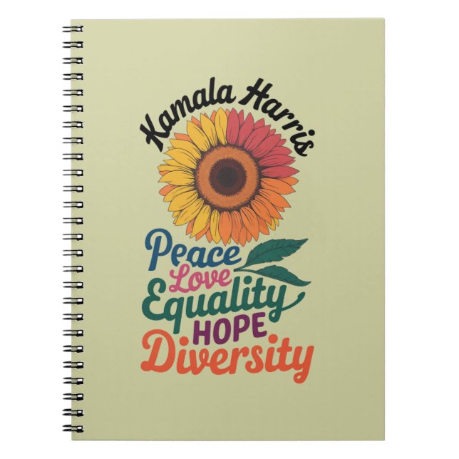Carnet Kamala Harris Peace Love Equality Hope Diversity (Devant)
