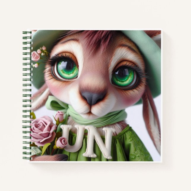 Carnet Kangourou en chapeau vert avec des fleurs   (Devant)