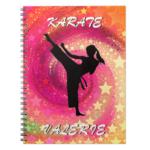 Carnet Karate Girl Kick Stars and Swirls Retro