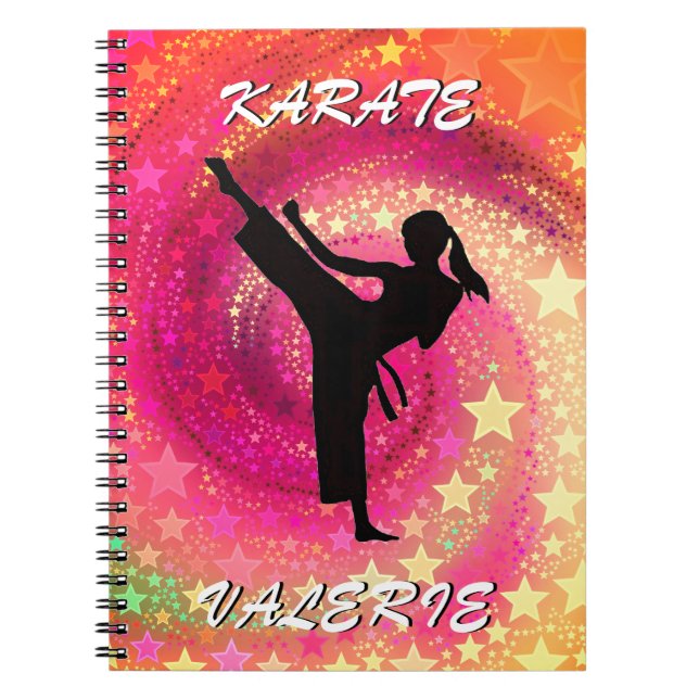 Carnet Karate Girl Kick Stars and Swirls Retro (Devant)