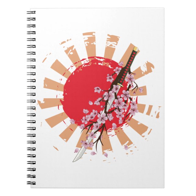 Carnet Katana d'épée japonaise avec fleurs de sakura (Devant)