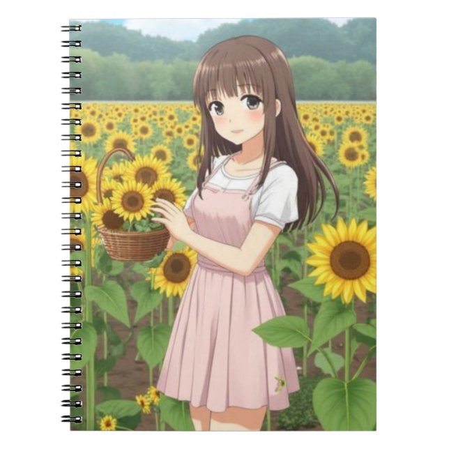 Carnet Kawaii Anime Girl in Sunflower Garden (Devant)