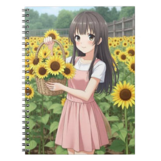 Carnet Kawaii Anime Girl in Sunflower Garden