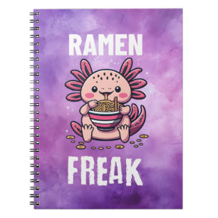 Carnet Kawaii Axalotl manger Ramen (texte blanc)