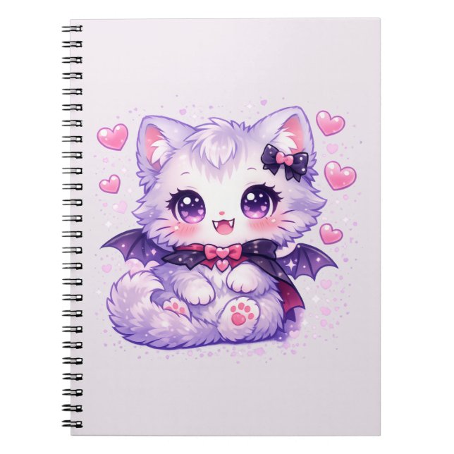 Carnet Kawaii Bat Kitty – Joli Chat ailé Vampire  (Devant)
