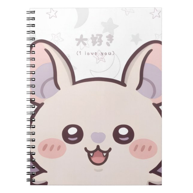 Carnet Kawaii Bat Pastel Notebook - "Daisuki" (Devant)