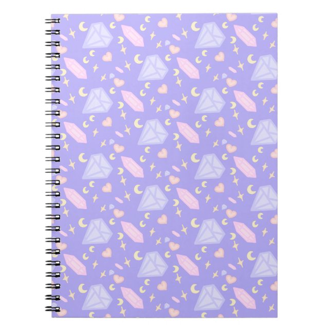 Carnet Kawaii Bijoux Cristaux Lunes Étoiles Coeurs Pastel (Devant)