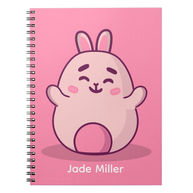 Carnet Kawaii Bunny rose Nom personnalisé (Devant)