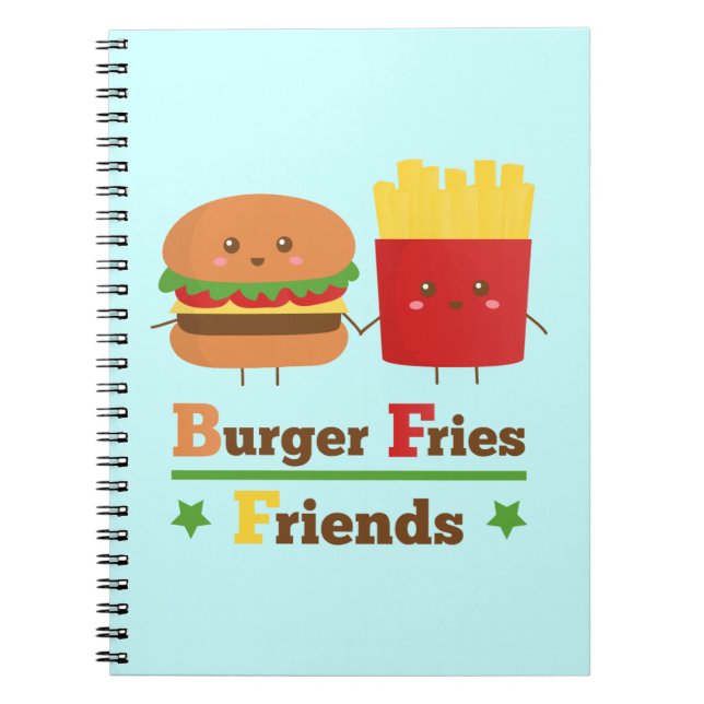 Carnet Kawaii Cartoon Burger Frites Amis BFF (Devant)