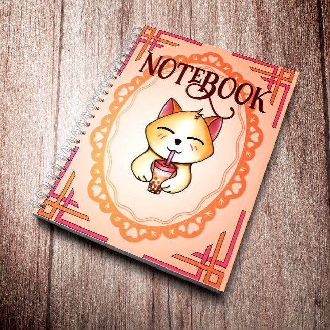 Carnet Kawaii Chat Boire Boba Milk Tea (Créateur téléchargé)