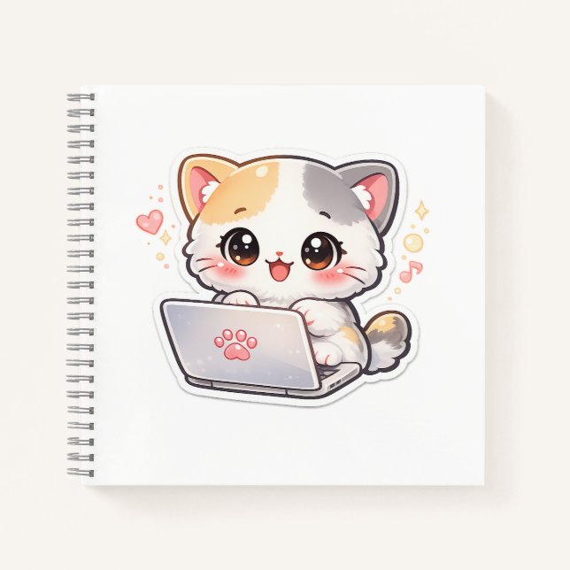 Carnet Kawaii Chat Ordinateur Portable | Journal M (Devant)