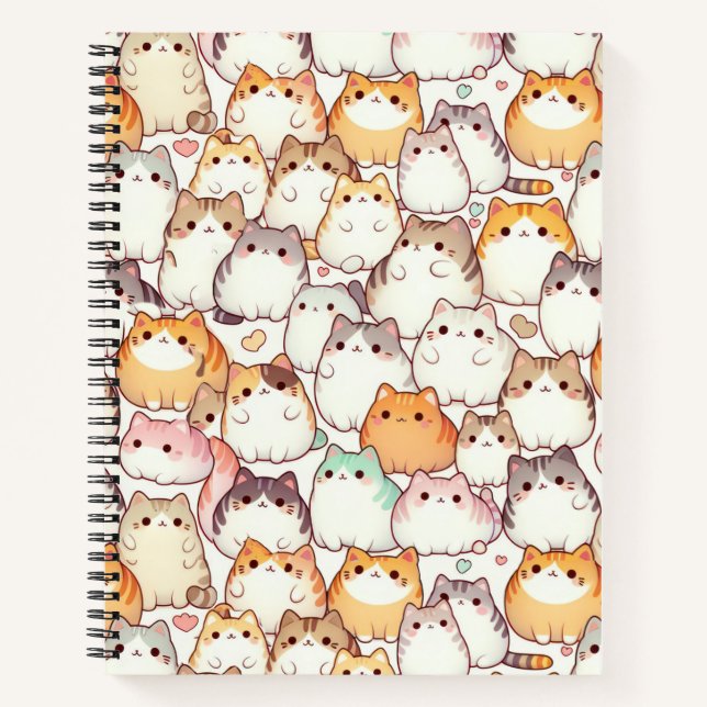 Carnet Kawaii Chubby Chats De Cartoon Avec Coeurs (Devant)