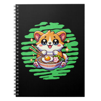 Carnet Kawaii Corgi manger bol de Ramen