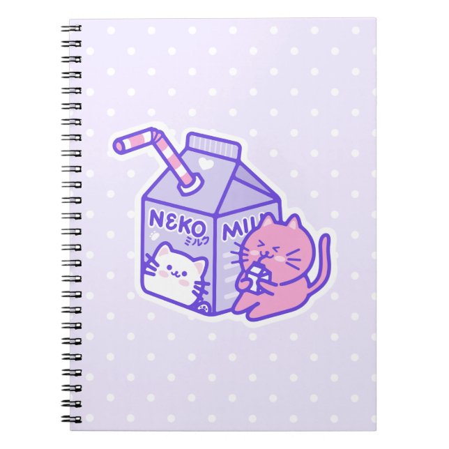 Carnet Kawaii Cute Cat avec caricature de boîte de lait (Devant)