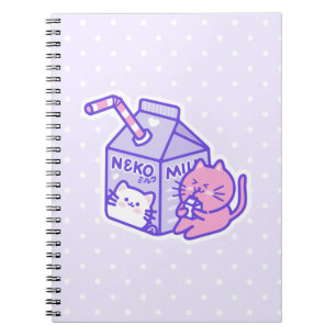 Carnet Kawaii Cute Cat with Milk Box Cartoon