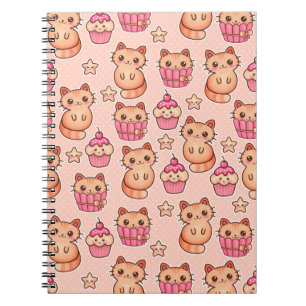 Carnet Kawaii Cute Cats and Cupcakes Motif rose