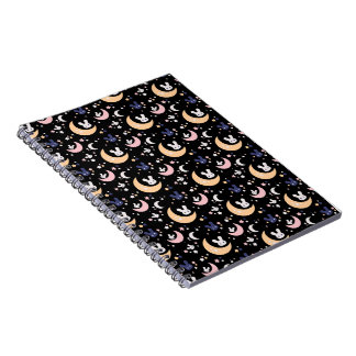 Carnet Kawaii Cute Rabbit, Lune et Étoiles Motif - Noir