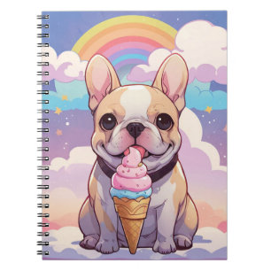 Carnet Kawaii French Bulldog Crème glacée Arc-en-ciel