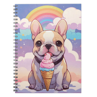 Carnet Kawaii French Bulldog Crème glacée Arc-en-ciel