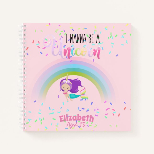 Carnet Kawaii Girls MERMAID Wanabe A Unicorn Rose violet (Devant)