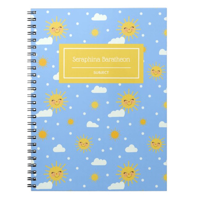 Carnet Kawaii Joyeux Soleils Et Motif De Nuages (Devant)