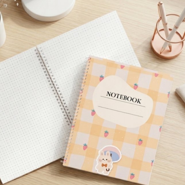 Carnet Kawaii Lapin Fraise Gingham Pastel (Créateur téléchargé)