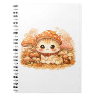 Carnet Kawaii Mushroom Forest Kitty  Cute Autumn Cozy Cat
