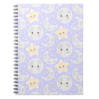 Carnet Kawaii Pastel Moon Star Lilac Motif