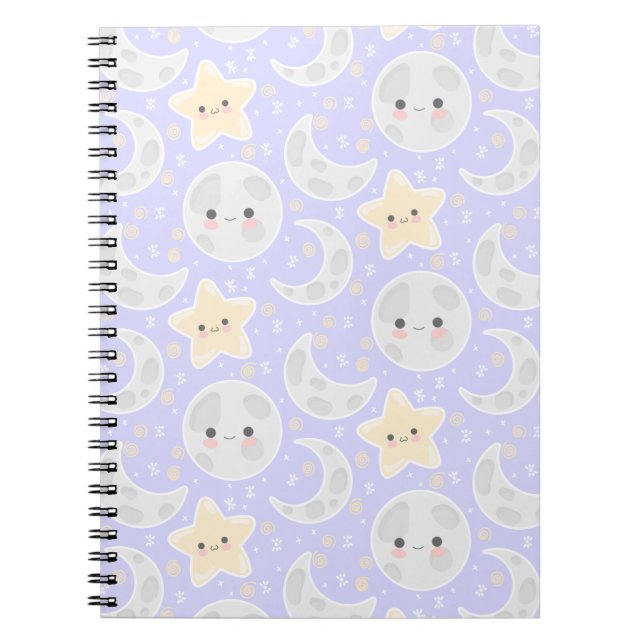 Carnet Kawaii Pastel Moon Star Lilac Motif (Devant)