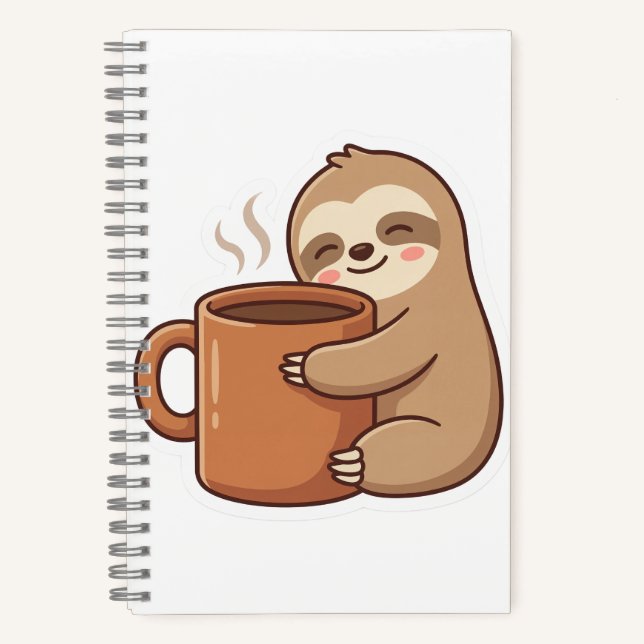 Carnet Kawaii Sloth Coffee Spiral Notebook | Aesthetic Jo (Recto)
