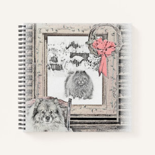 Carnet Keeshond Noël hiver fenêtre Peinture Chien Art