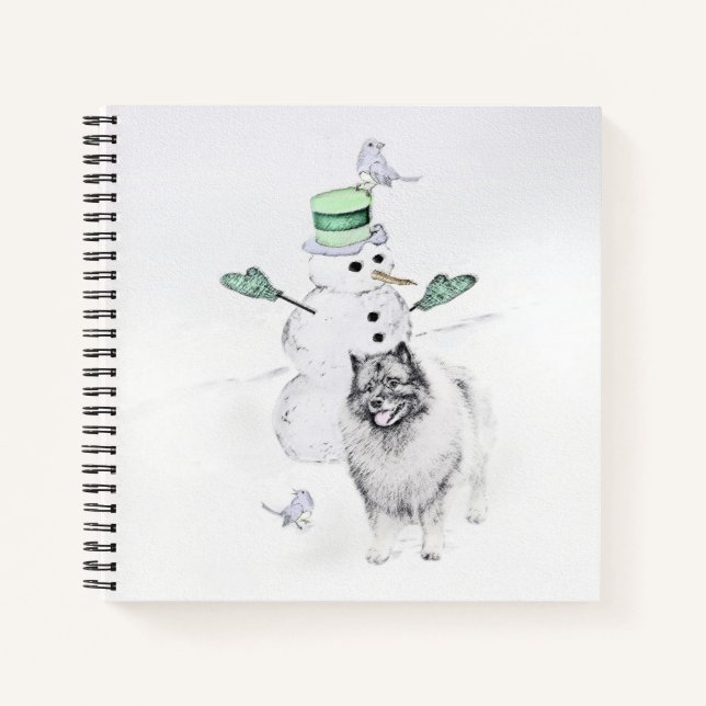 Carnet Keeshond Noël Snowman Peinture Chien Art (Devant)
