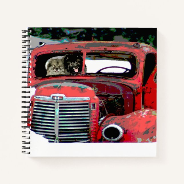 Carnet Keeshond Noël Vieux Camion Peinture Chien Art (Devant)