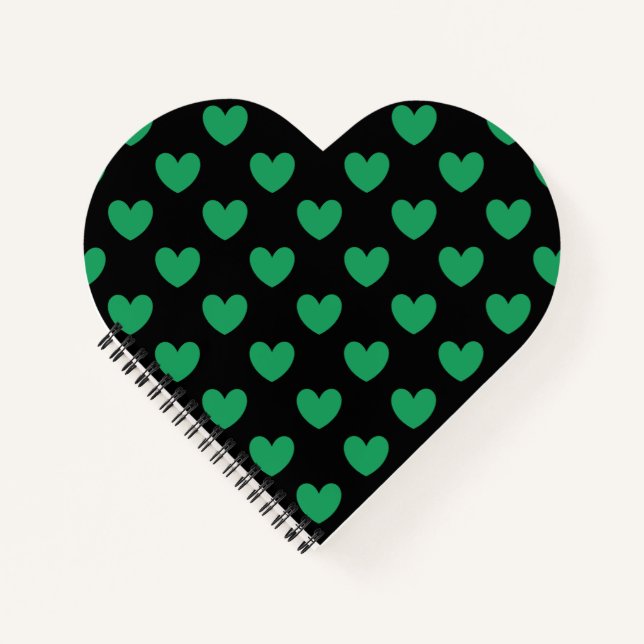 Carnet Kelly Coeurs polka vert sur noir (Devant)