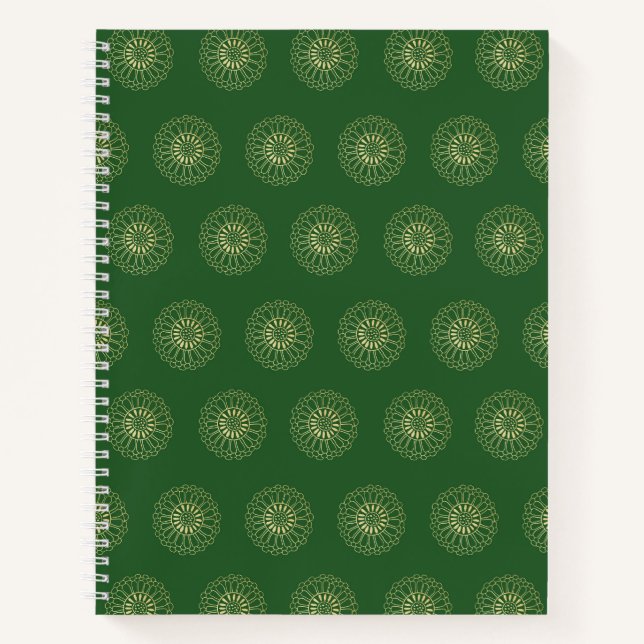 Carnet Kelly Green | Médaillons de fleurs de Zinnia dorée (Devant)