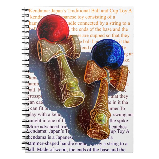 Carnet Kendama, rouge et bleu - croquis d'encre couleur (Devant)