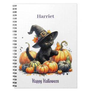 Carnet Kitten d'Halloween noir avec Citrouilles et Casque