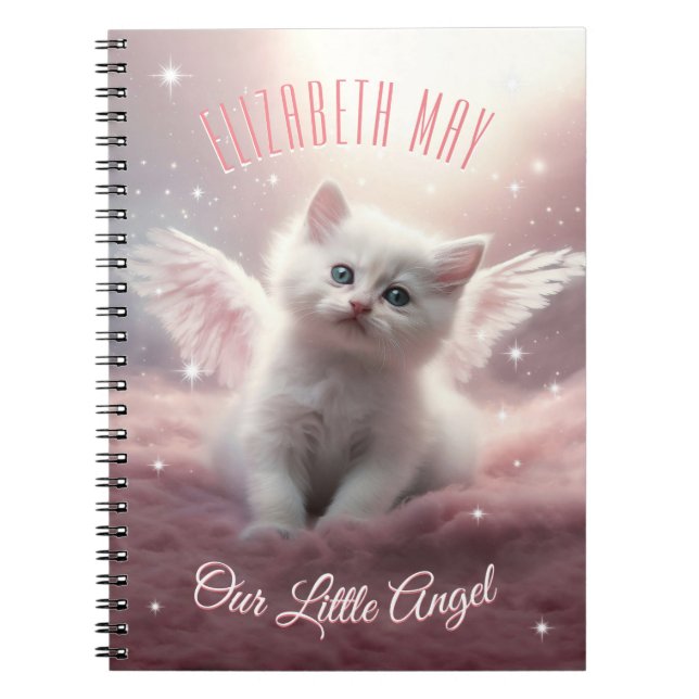 Carnet Kitten rose personnalisé avec ailes d'ange (Devant)